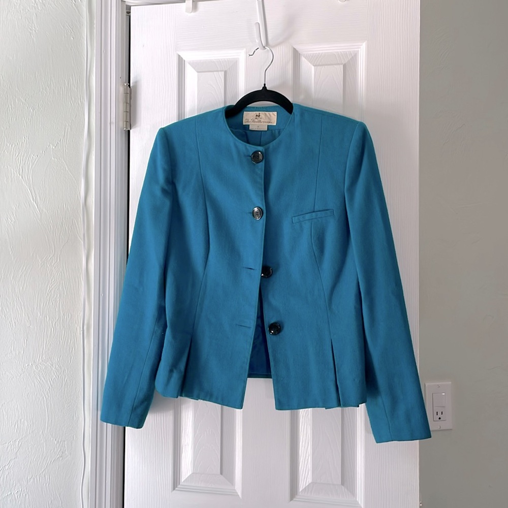 Bright Teal Vintage Wool Blazer The Weathervane -has Stains